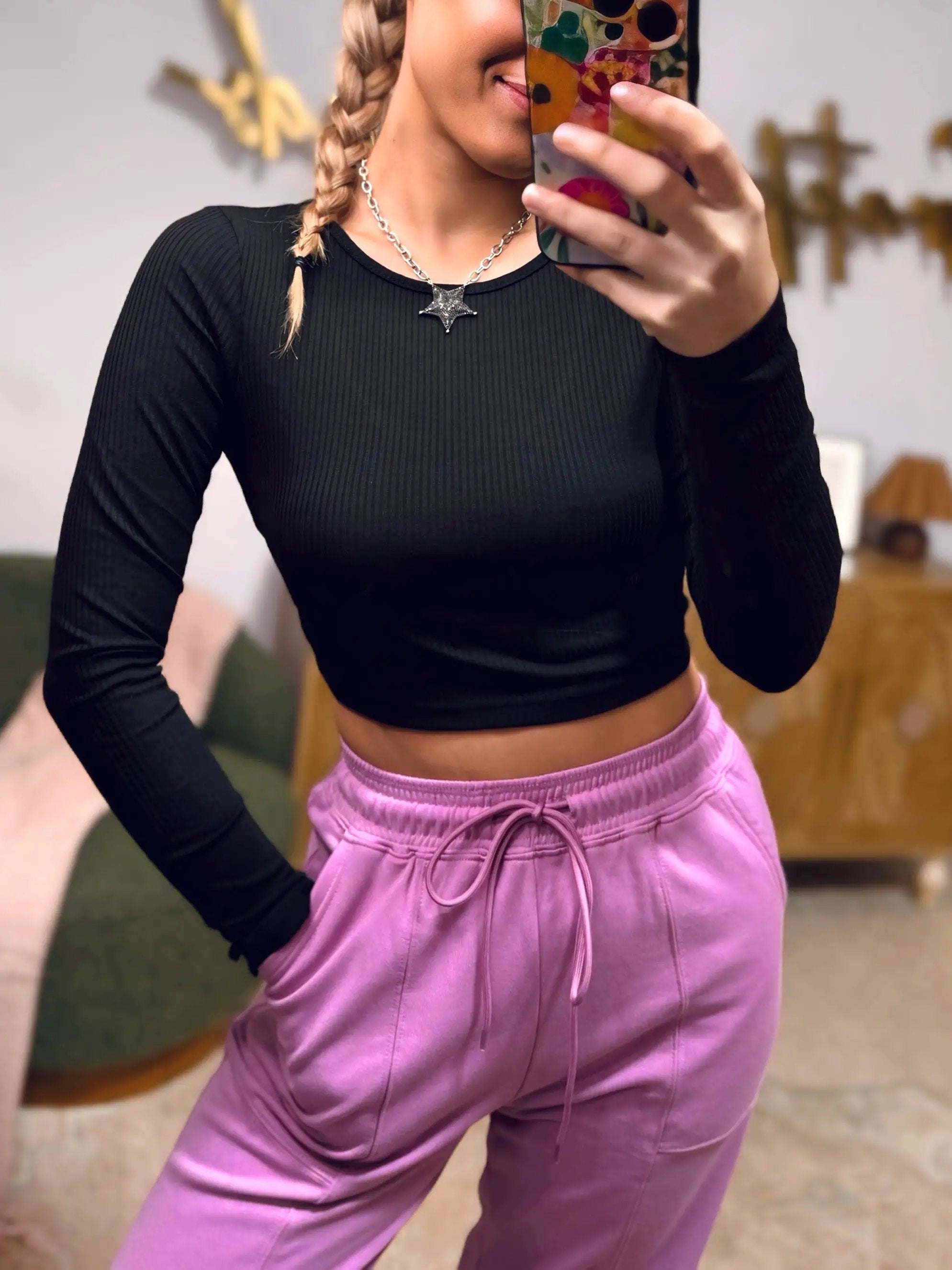 Grateful Threads Boutique Lilac Drawstring Waist Patchwork Solid Color Jogger Pants - Joggers