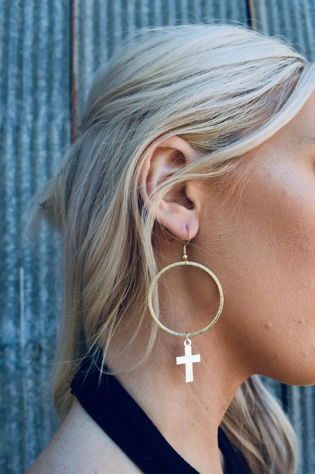 ShannAgains Jewels Gold Cross Dangle Hoop Earrings - Earrings
