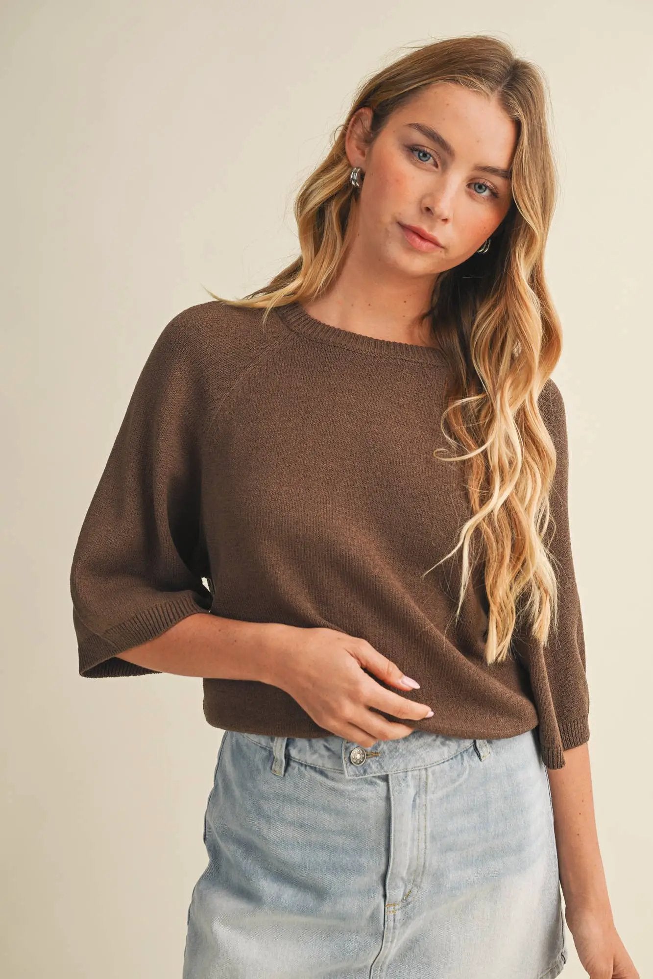 Mustard Seed Mustard Seed - RAGLAN SHORT SLEEVE SWEATER - Sweaters