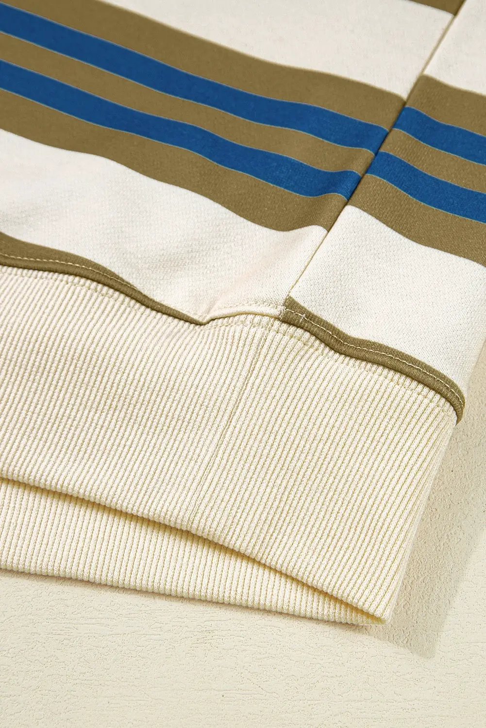 Grateful Threads Boutique Khaki Stripe Drop Shoulder Pullover Sweatshirt – Casual Crew Neck Loose Fit - Sweatshirts Khaki Stripe Crew Neck Drop Shoulder Pullover Sweatshirt