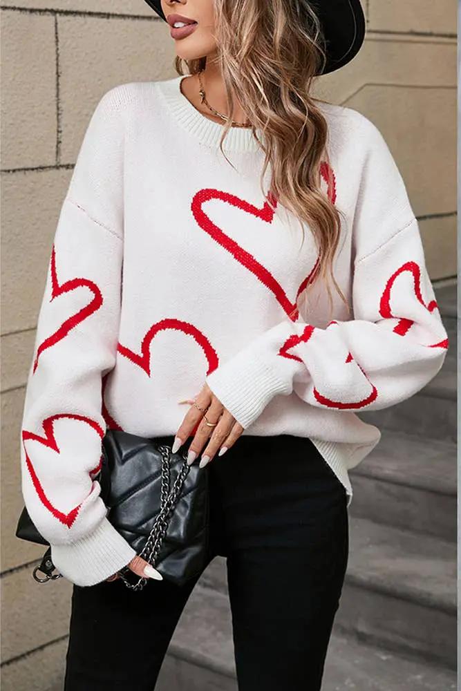 UNISHE Heart Valentine's Day Color Block Pullover Sweater - Sweaters