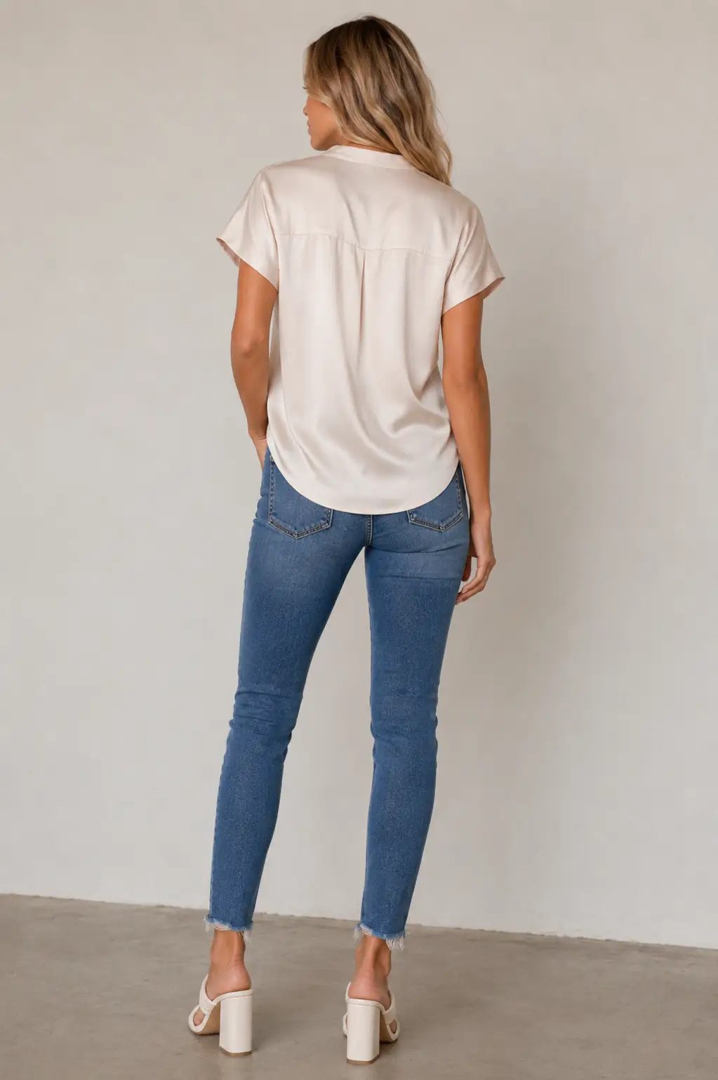 Naked Zebra The Drop Shoulder Blouse: Beige - Blouses