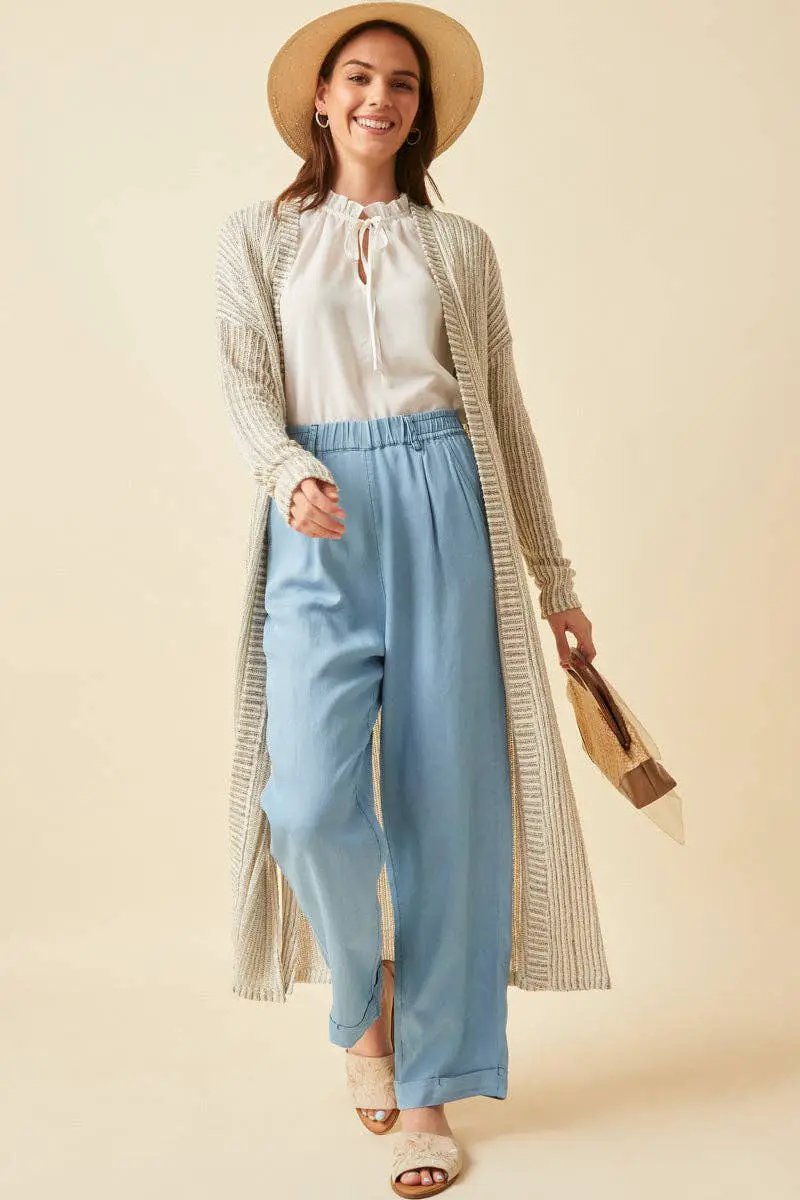 Hayden LA Hayden LA - Women's Textured Stripe Loose Knit Side Slit Duster: Oatmeal - Cardigans