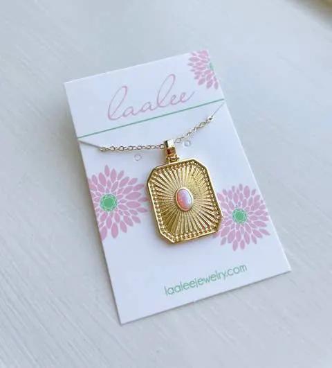 Laalee Jewelry Pink Opal Necklace, Valentines Day Necklace, Gold Necklace - Necklaces