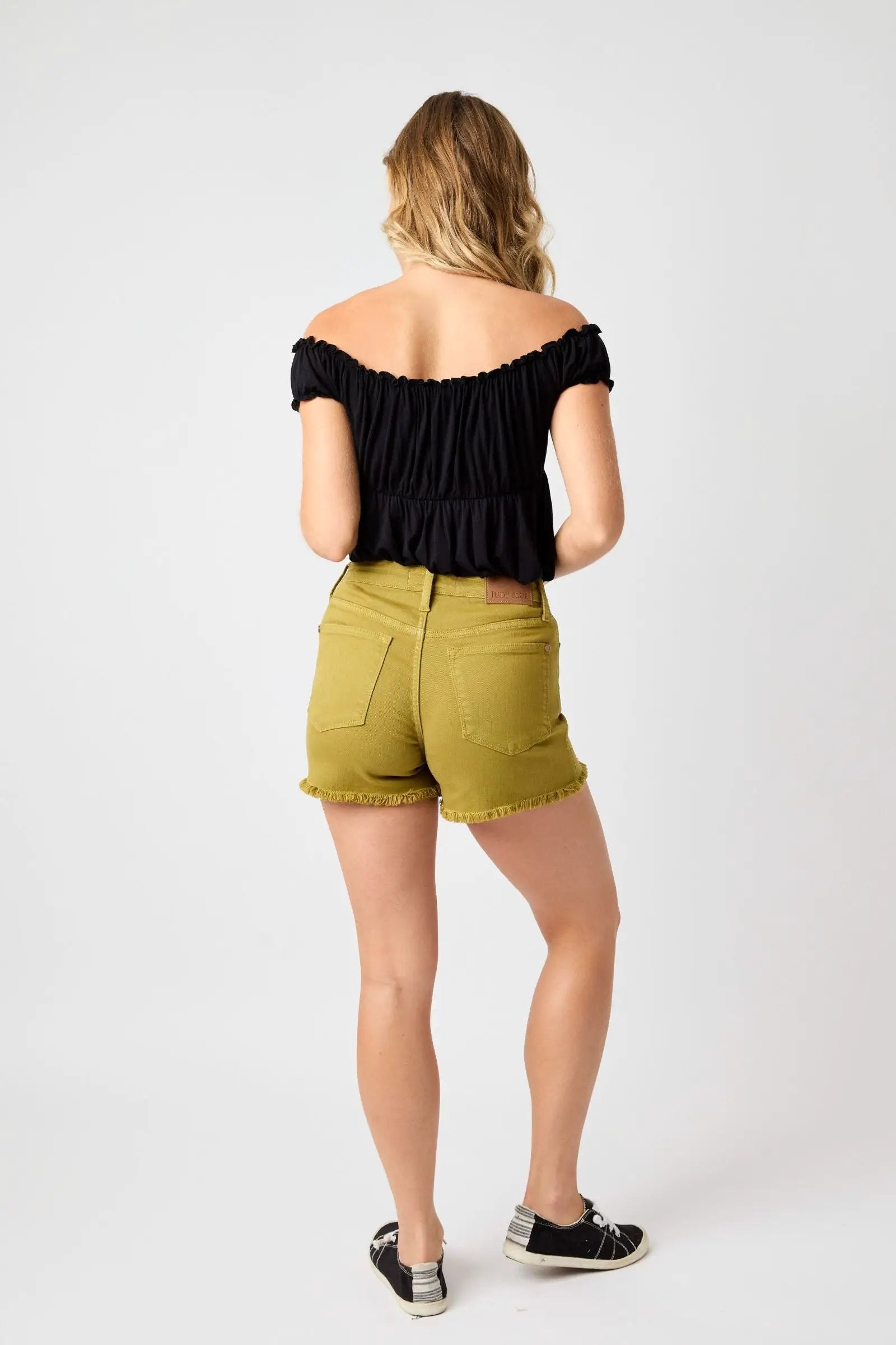 Judy Blue Judy Blue Mid Rise Garment Dyed Fray Hem Matcha Shorts - Shorts Judy Blue Matcha cut off shorts