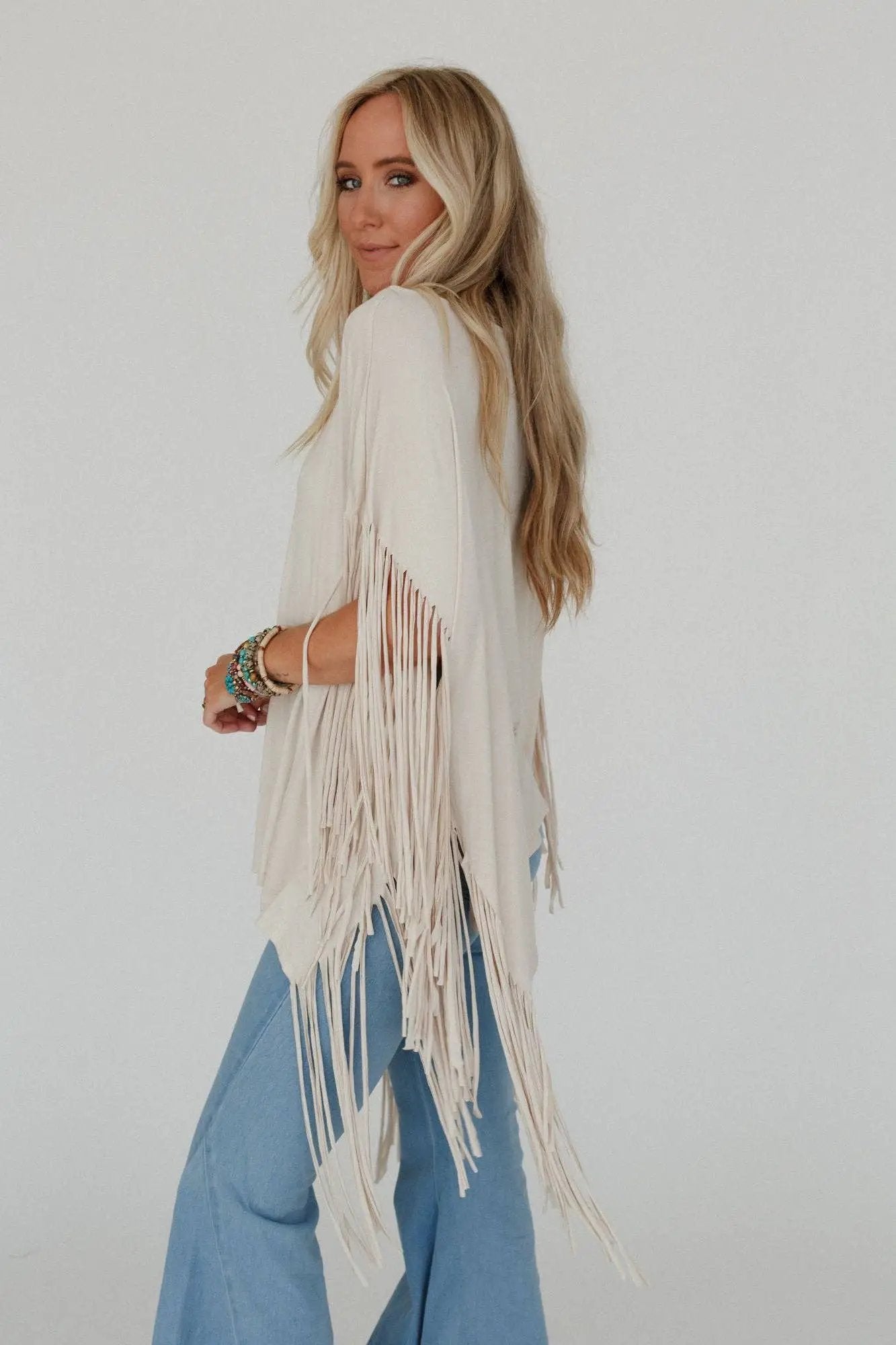 Three Bird Nest Three Bird Nest - Western Showstopper Fringe Top: Cream - Blouses tops-blouses
