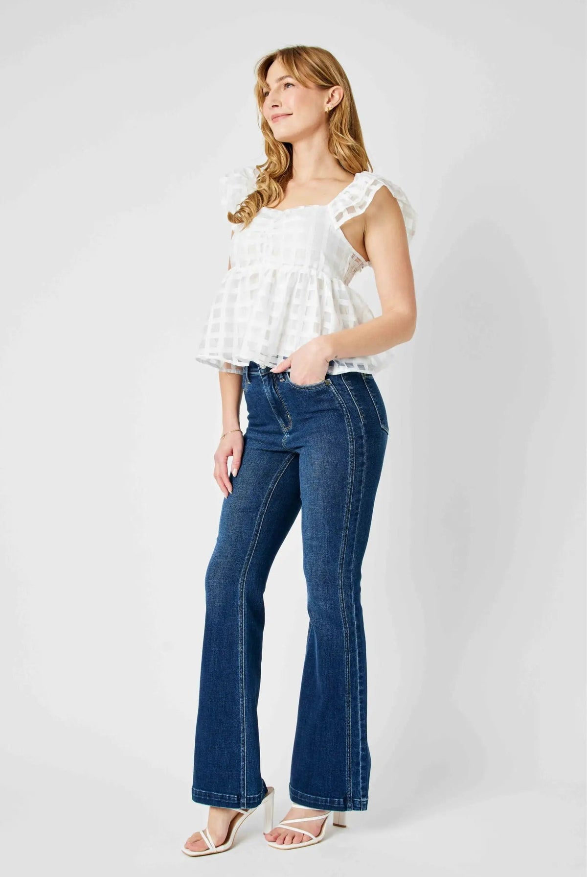 Judy Blue Judy Blue High Waist Angled Side Seam Detail Flare Denim Jeans - Jeans Judy Blue high waist angled side deam flare jeans