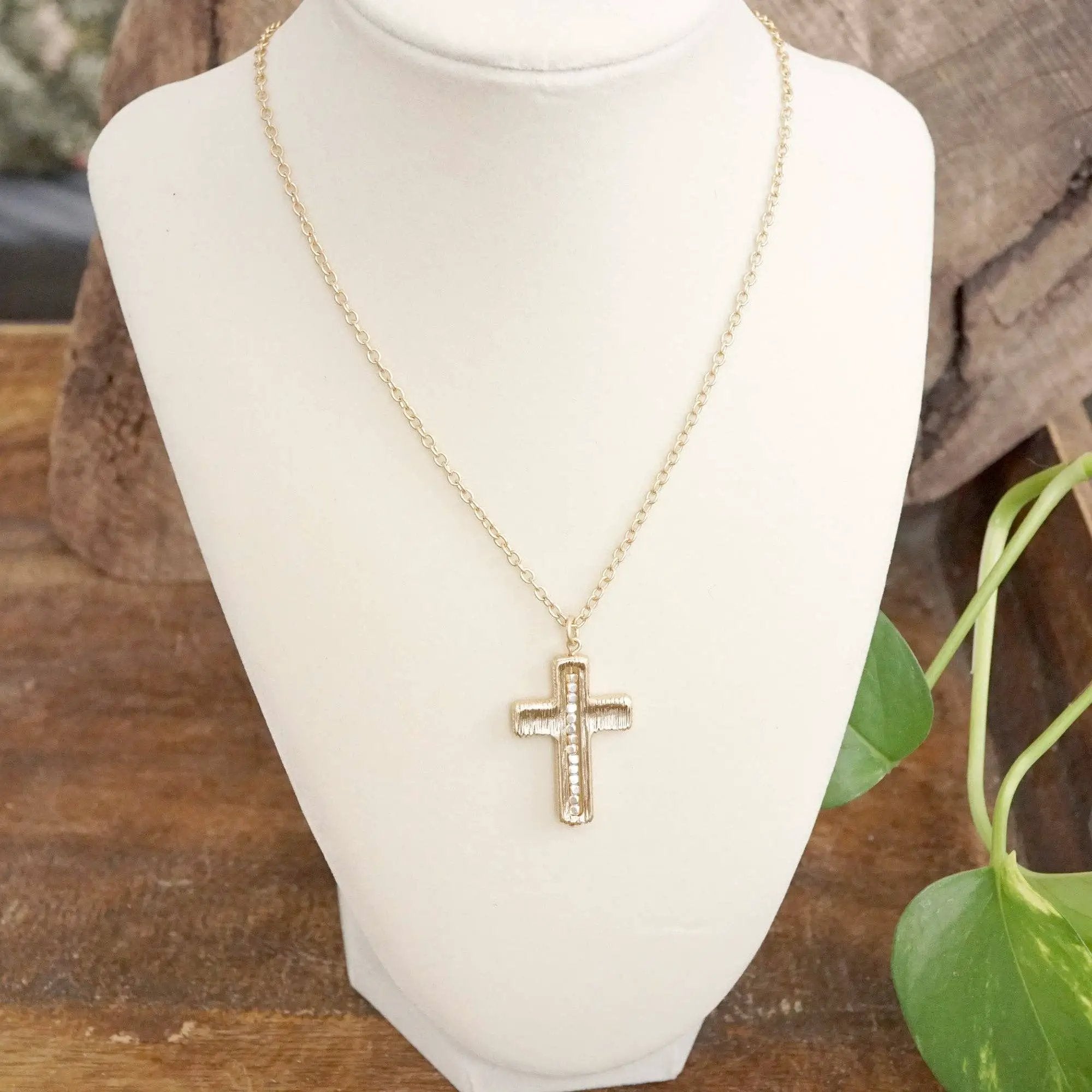 PennyLine inc The Dainty Beaded Cross Chain Necklace: Gold - Jewelry dainty cross chain necklace