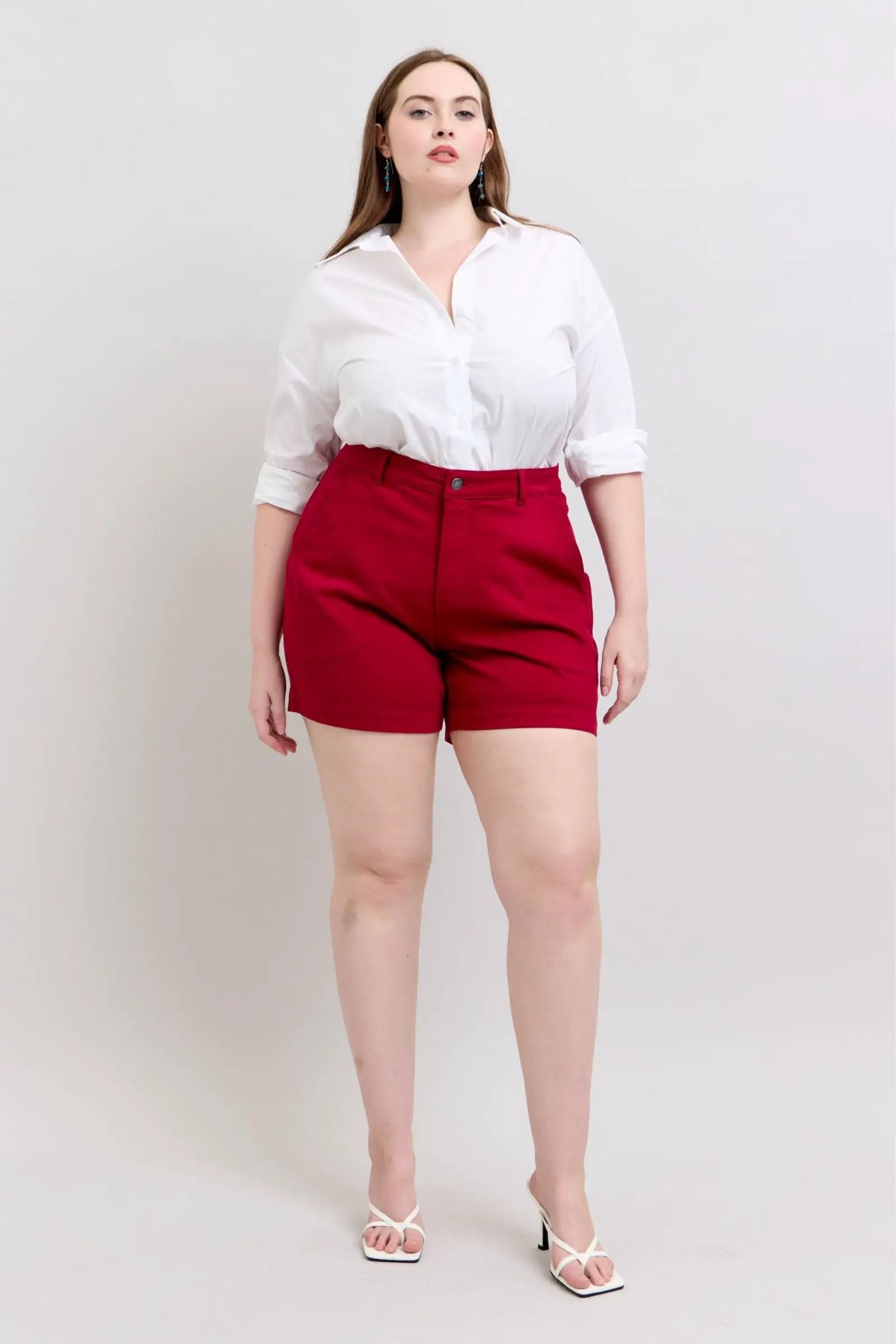 Judy Blue Judy Blue High Waist Tummy Control Garment Dyed Shorts with Heart Pockets in Scarlet PLUS - Shorts Judy Blue High Waist Tummy Control Garment Dyed Shorts with Heart Pockets in Scarlet PLUS