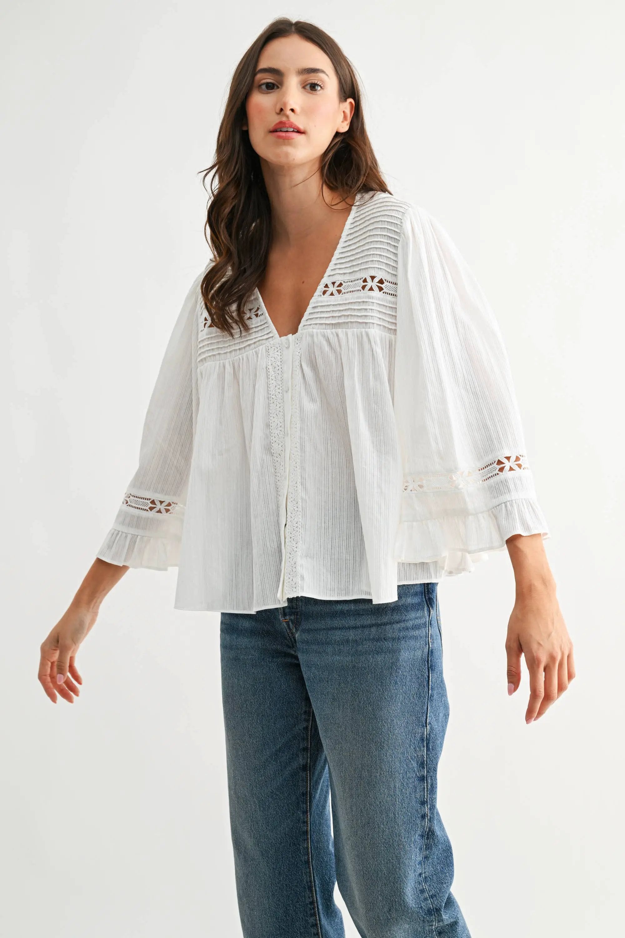 Camellia The Grace Lace Pintuck Blouse – Off White - Blouses