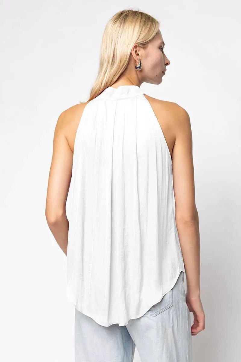 Naked Zebra The Scallop-trim Button Up Sleeveless Top: Off White - Blouses