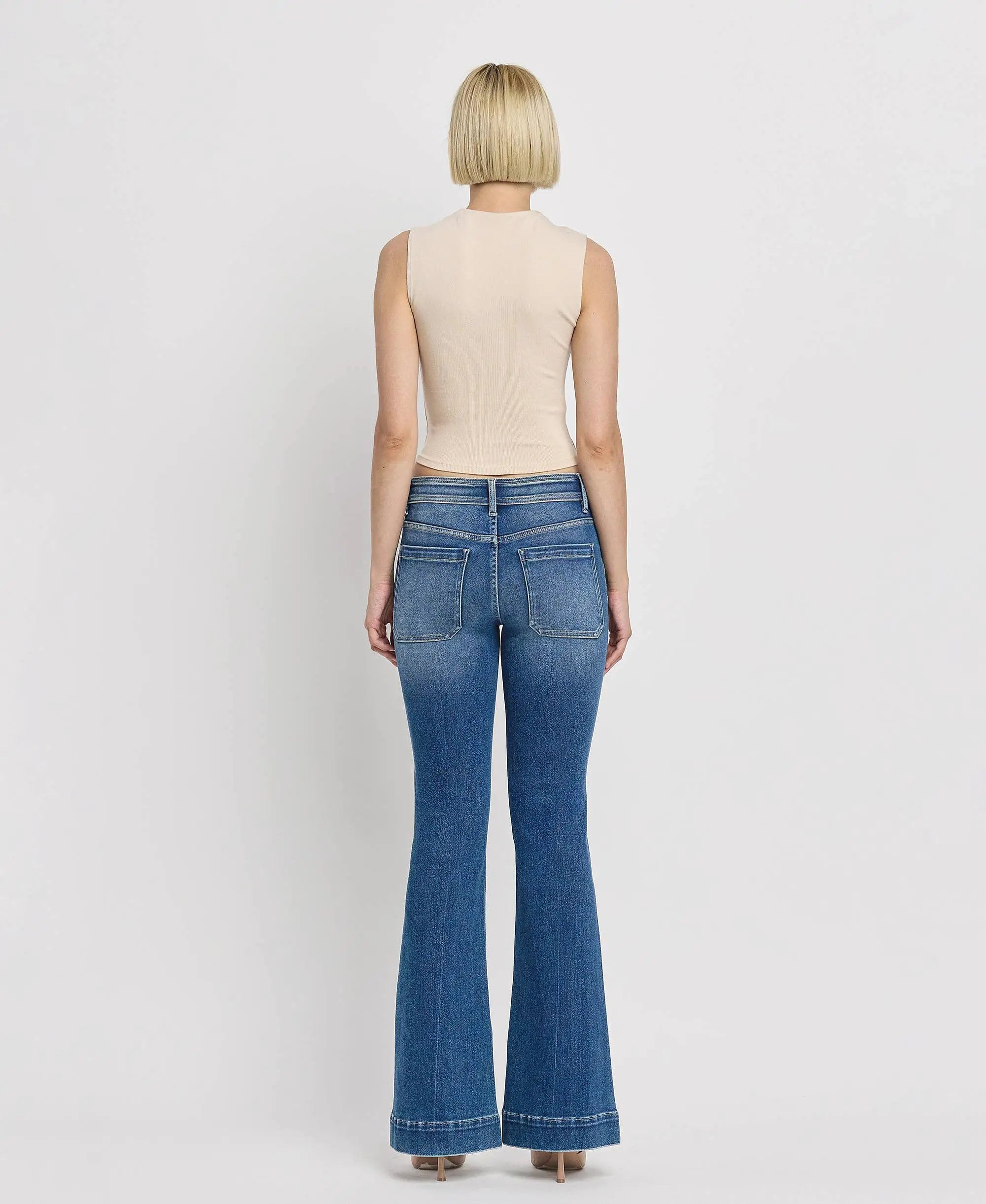 VERVET by FLYING MONKEY Mid Rise Trouser Hem Flare Jeans - Jeans