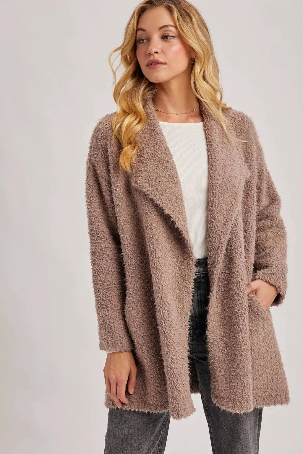 Bluivy Bluivy - Cloud Nine Fuzzy Drape-Front Cardigan - Cardigans