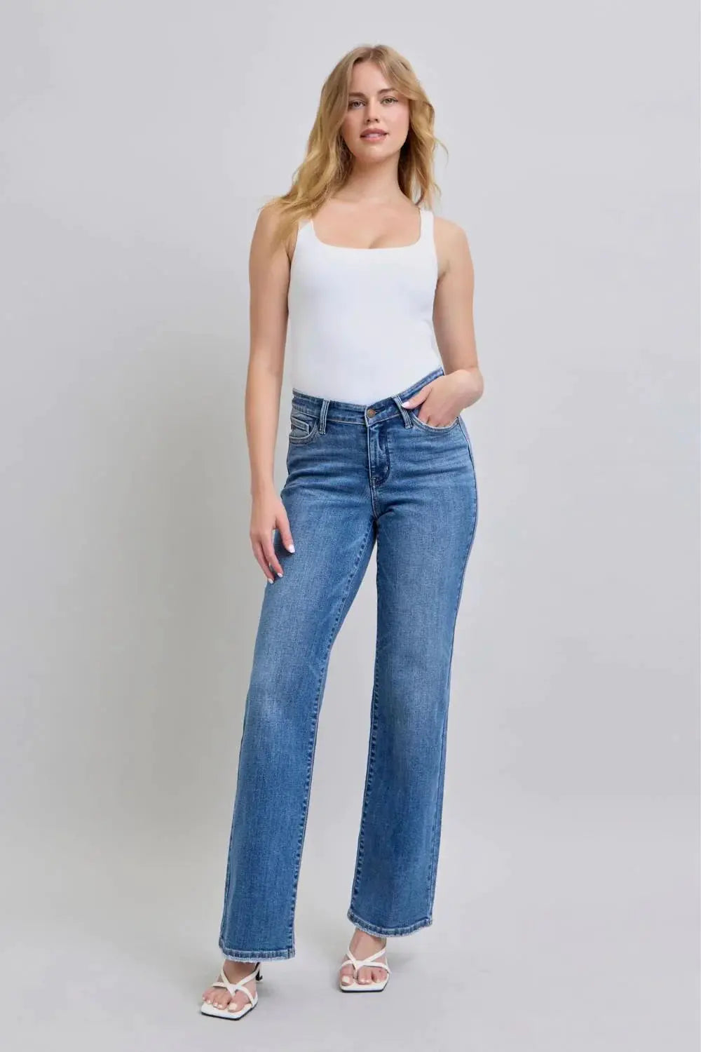 Judy Blue Judy Blue High Waisted V Front Vintage Wash 90's Straight Leg Denim Jeans - Jeans Judy Blue High Waisted V Front Vintage Wash 90's Straight Leg Denim Jeans