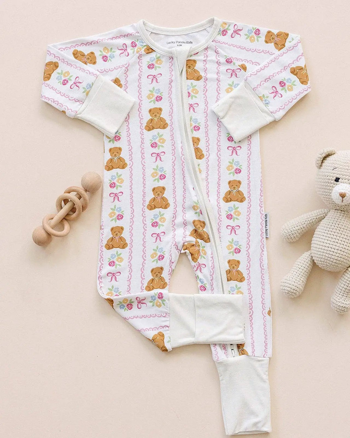 Lucky Panda Kids Bamboo Zip Romper | Honey Bear - Baby & Children's One-Pieces