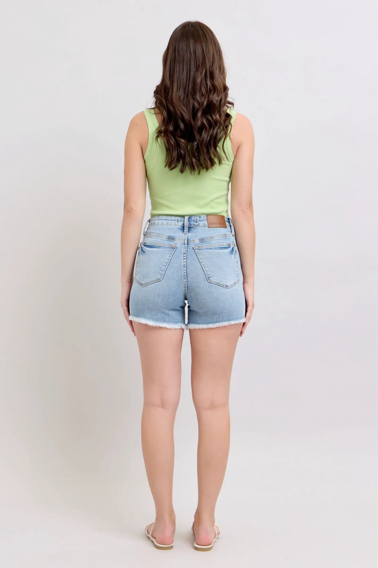 Judy Blue Judy Blue High Waist Tummy Control Light Wash Destroy & Fray Hem Denim Shorts - Shorts Judy Blue High Waist Tummy Control Light Wash Destroy & Fray Hem Denim Shorts