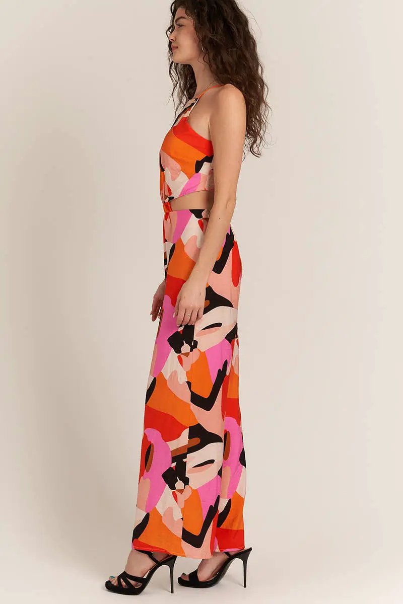 En Crème En Crème Black & Orange Printed Waist Cutout Sleeveless Jumpsuit - One-Pieces sleeveless jumpsuit