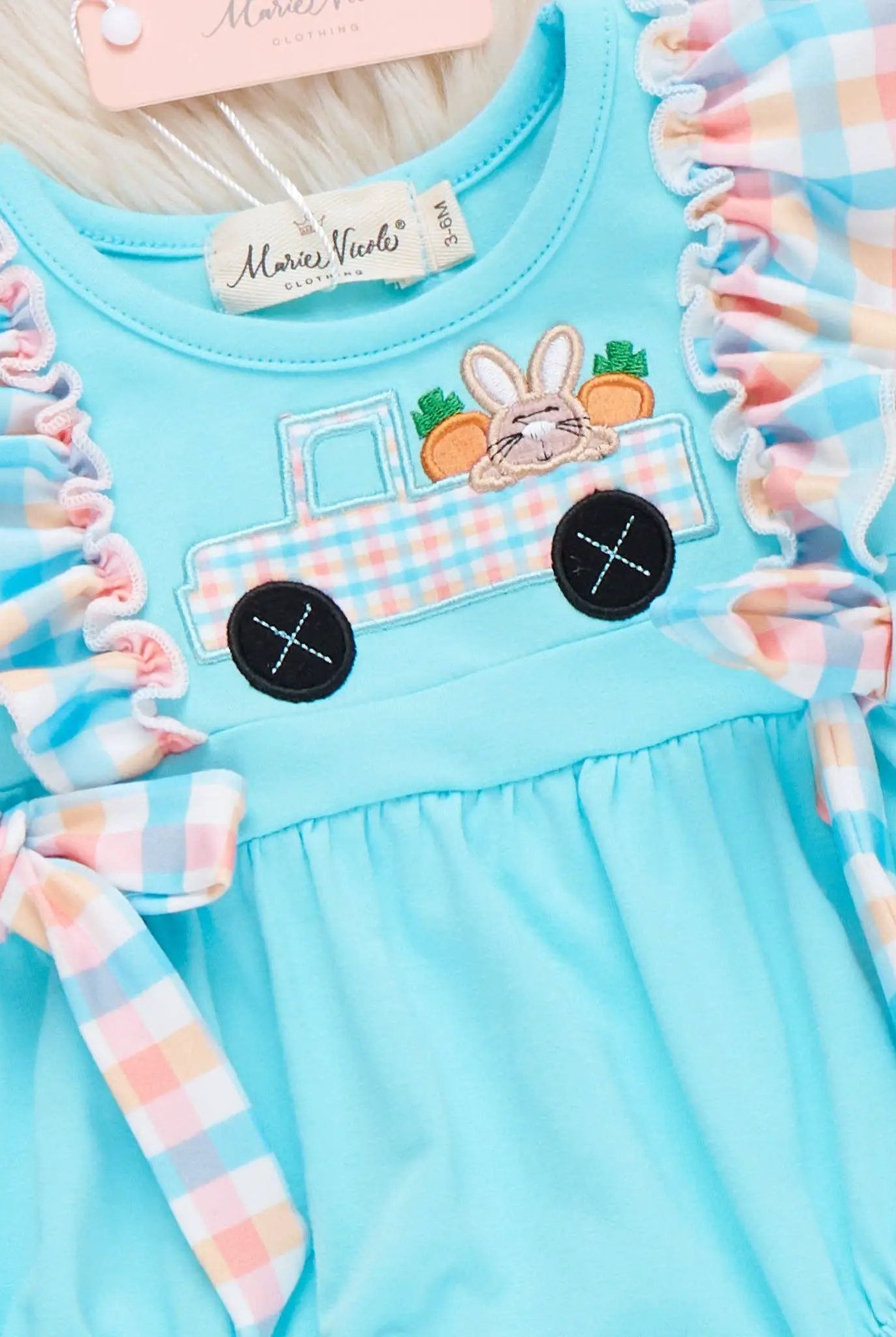 Marie Nicole Clothing The Bunny Carrot Delivery Embroidered Ruffle Bubble Romper - Baby One-Pieces
