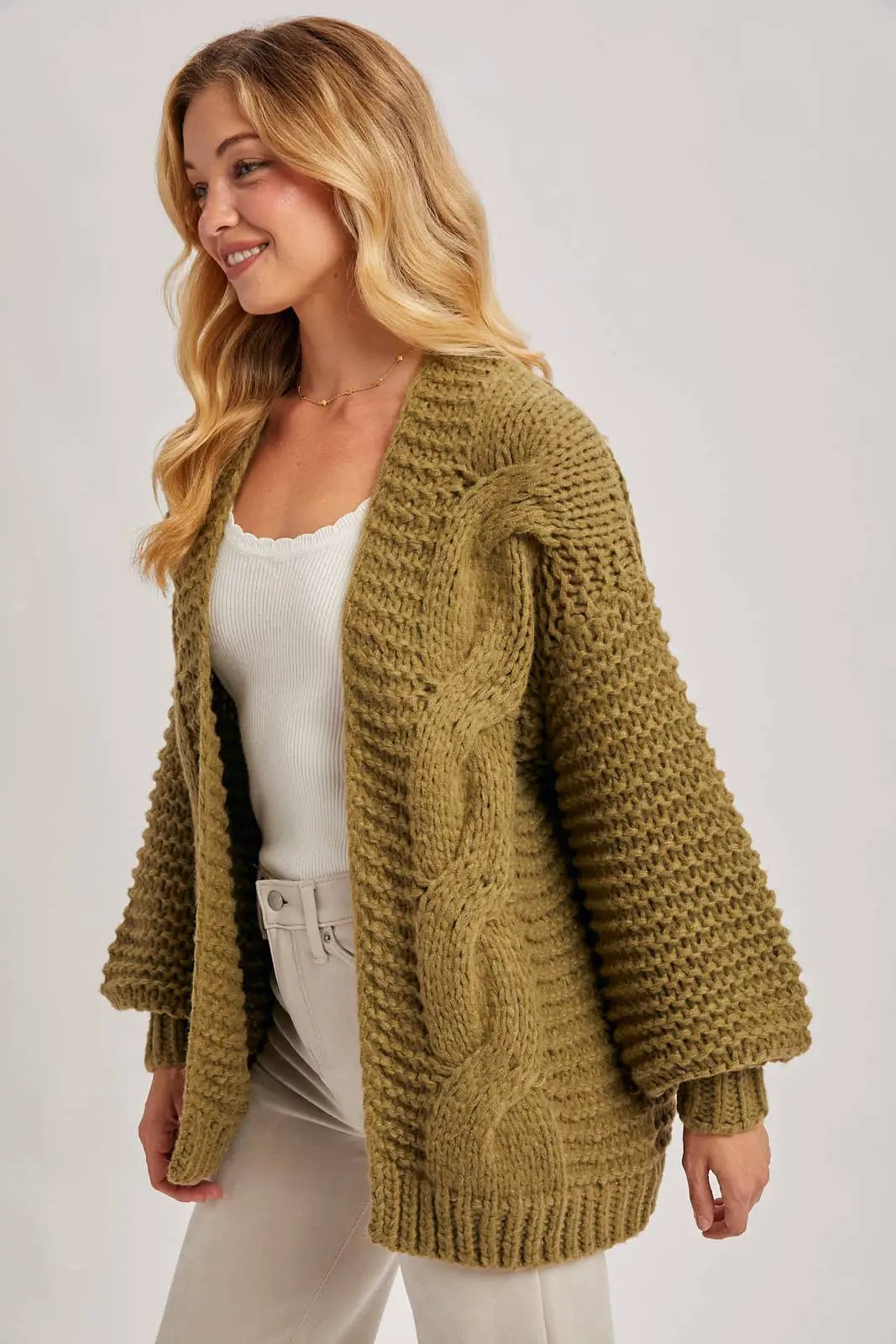 Bluivy Bluivy - Olive Grove Cozy Cable Knit Cardigan - Cardigans