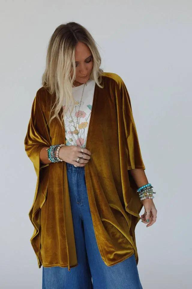 Three Bird Nest Three Bird Nest - Savoy Velvet Kimono - Marigold - Cardigans