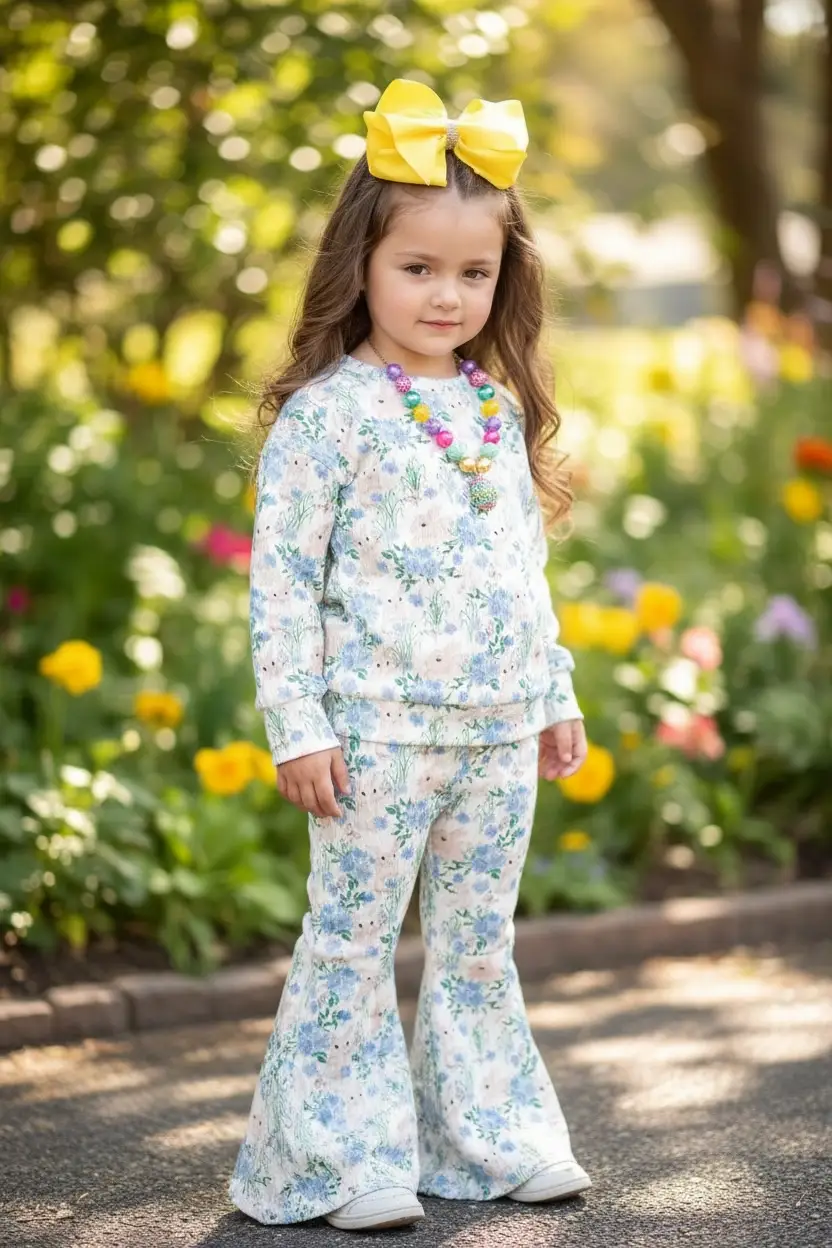 Kids Charm Online Kids Charm Online - Easter bunny printed girls 2 piece set. - Outfit Sets