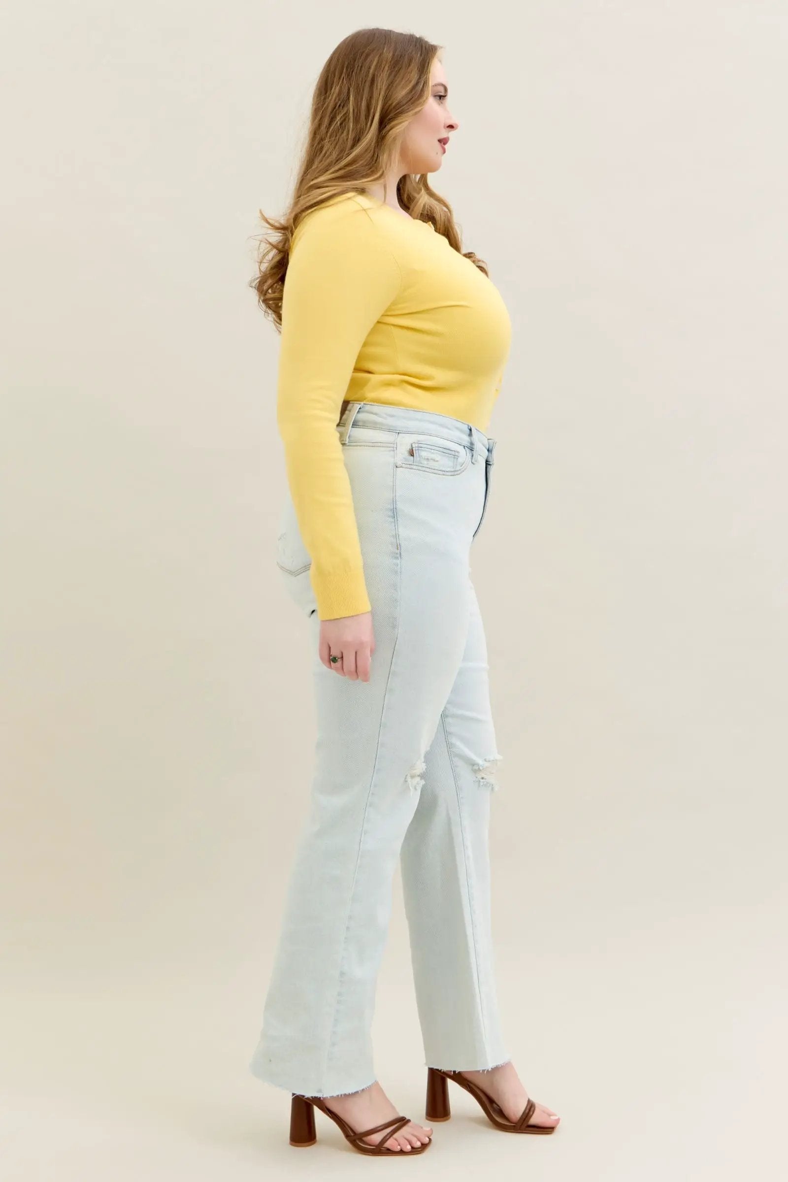 Judy Blue Judy Blue Destroy & Fray Hem Light Wash Bootcut Curvy Denim Jean - Jeans Judy Blue PLUS Destroy & Fray Hem Bootcut