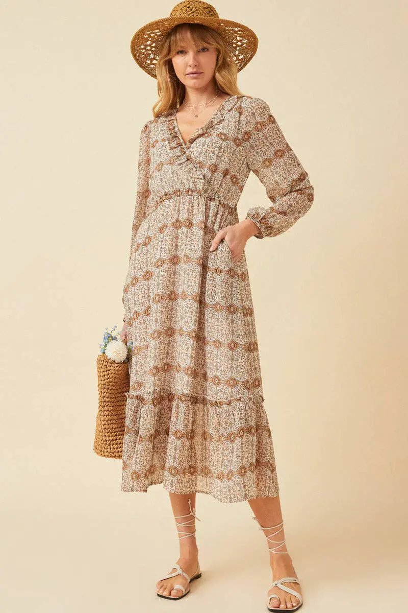 Hayden LA Hayden LA - Womens Printed Long Sleeve Ruffled Surplice Dress - Dresses