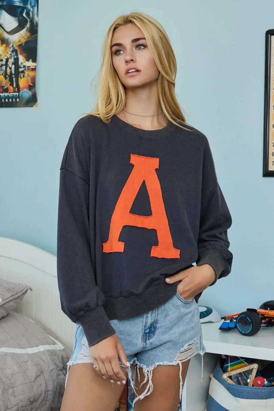 Oddi Oddi ‘Give Me An A’ Acid Washed Gameday Sweatshirt - Sweatshirts A sweatshirt