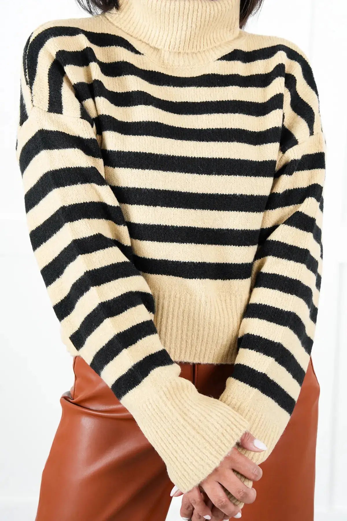HYFVE HYFIVE Neutral Hour Striped Turtleneck Sweater - Sweaters