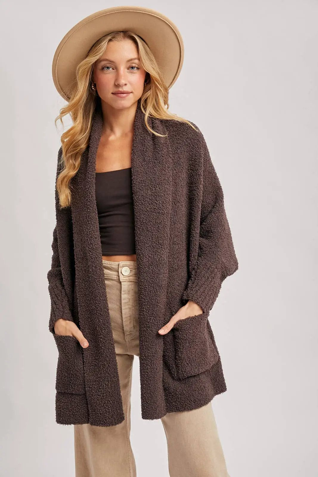 Bluivy Bluivy - Midnight Mocha Luxe Wrap Bouclé Cardigan - Cardigans