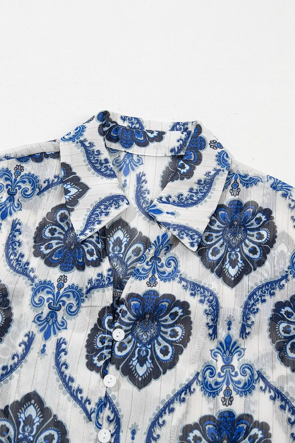 Grateful Threads Boutique Indigo Medallion Boho Button-Down Blouse - Blouses Blue Tribal Pattern Buttoned Front Loose Shirt
