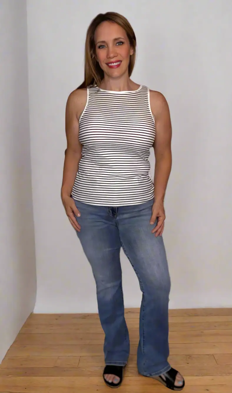 1 the Woman Stripe Striped Print Ribbed Knit Sleeveless Top - Tank Tops tank top