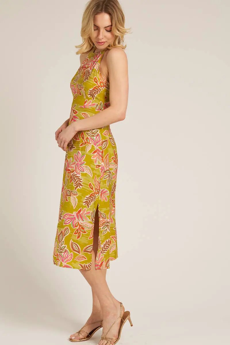 En Crème En Crème Lime Printed Halter Neck Lace-Up Back Midi Dress - Dresses halter neck lace-up back mini dress