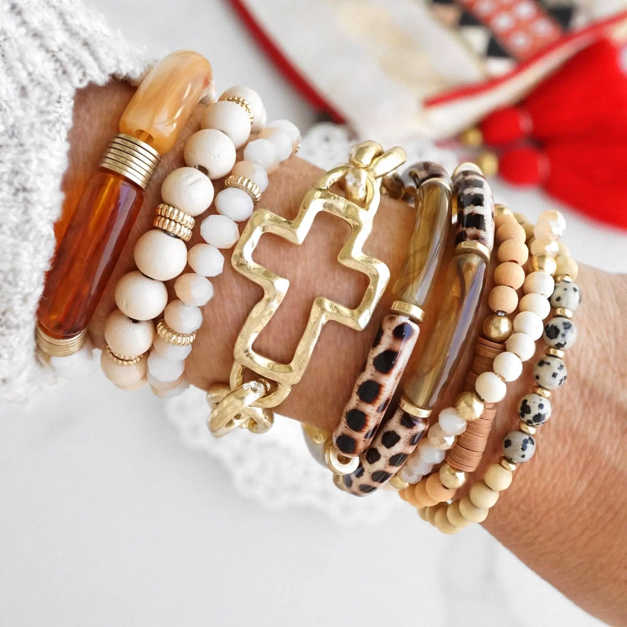 PennyLine inc The Chunky Cross Chain Worn Gold Bracelet - Jewelry chunky chain cross bracelet