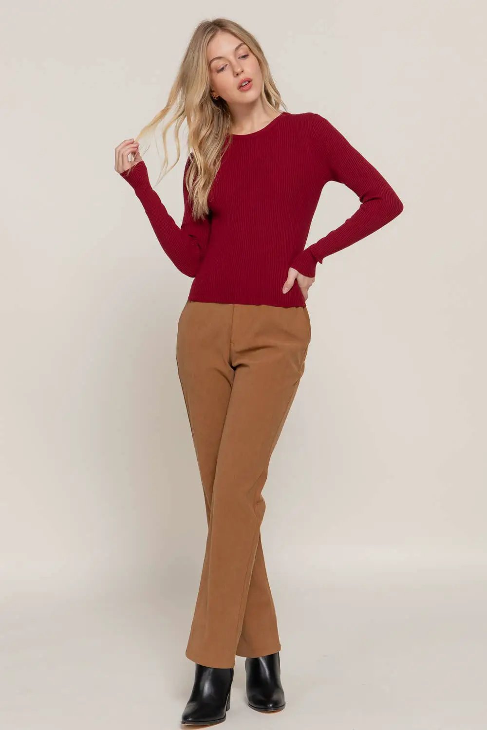 Active Basic | Active USA Active Basic | Active USA - Long Sleeve Crew Neck Viscose Rib Sweater - Sweaters
