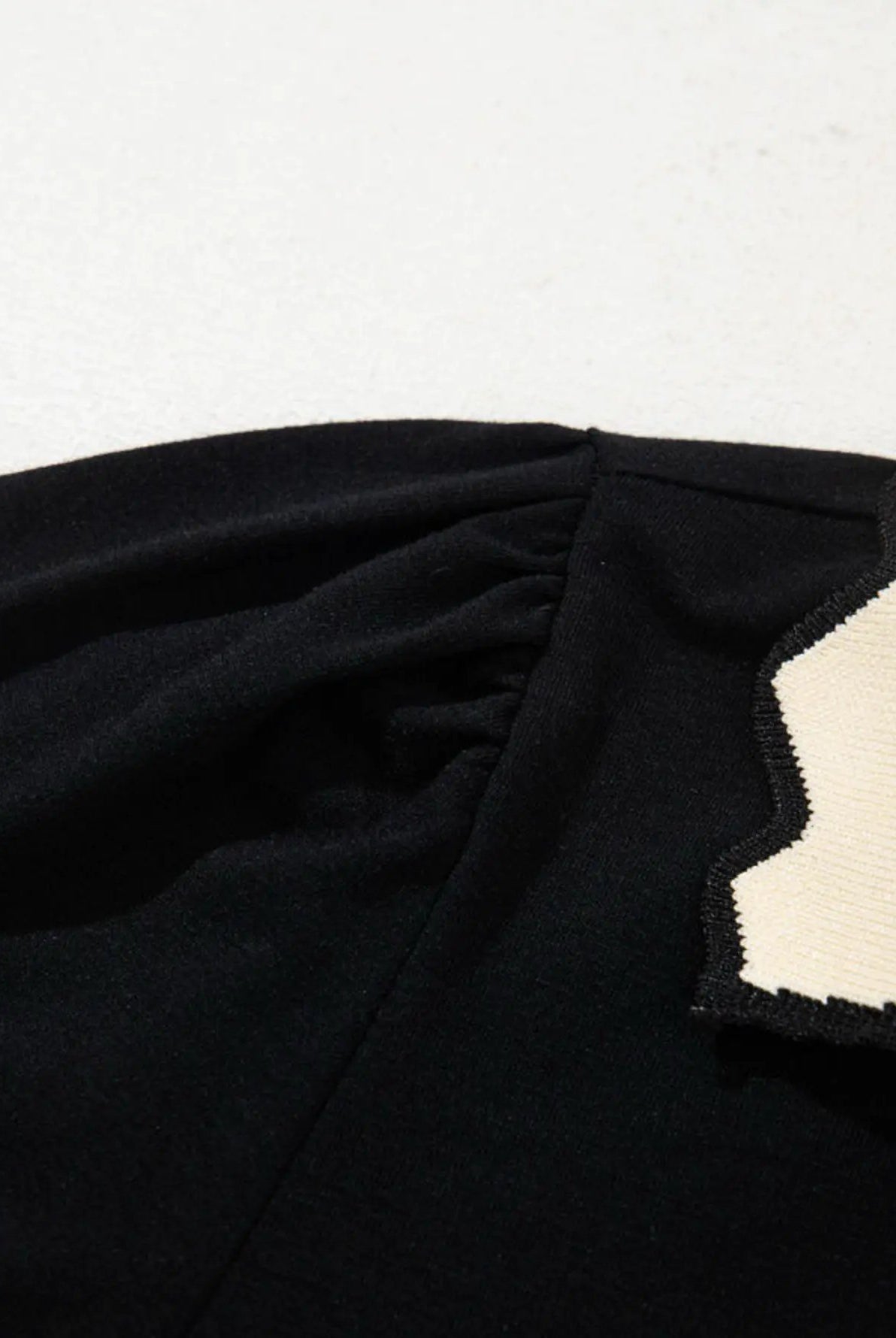 Grateful Threads Boutique Black Color Contrast Collared V-Neck Puff Sleeve Blouse - Blouses Black Color Contrast Collared V Neck Puff Sleeve