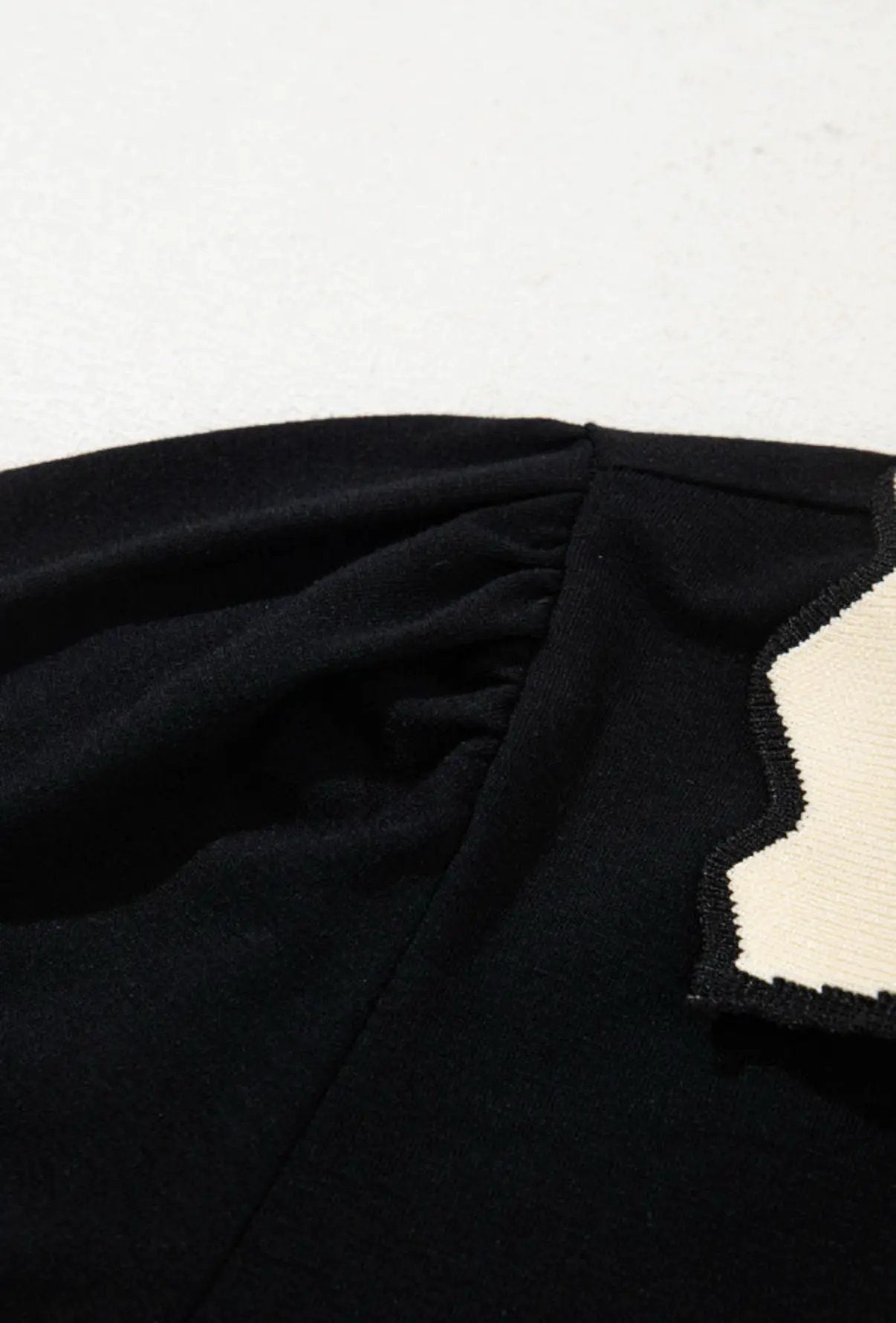 Grateful Threads Boutique Black Color Contrast Collared V-Neck Puff Sleeve Blouse - Blouses Black Color Contrast Collared V Neck Puff Sleeve
