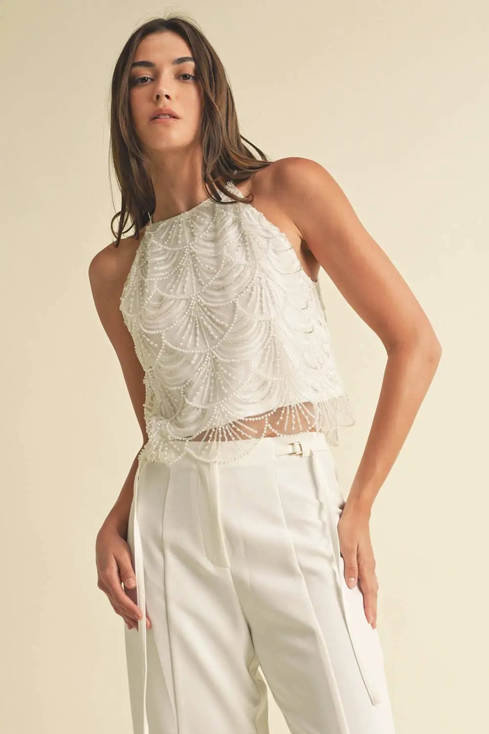 Endless Blu Endless Blu White Mermaid Embellished Top - Tank Tops
