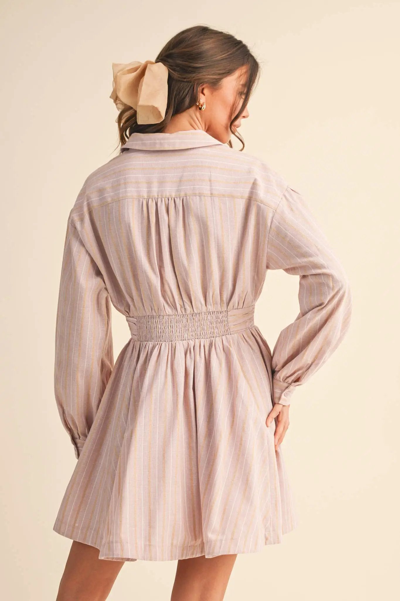 &MERCI Blushing Stripes Ruched Waist Mini Dress - Dresses