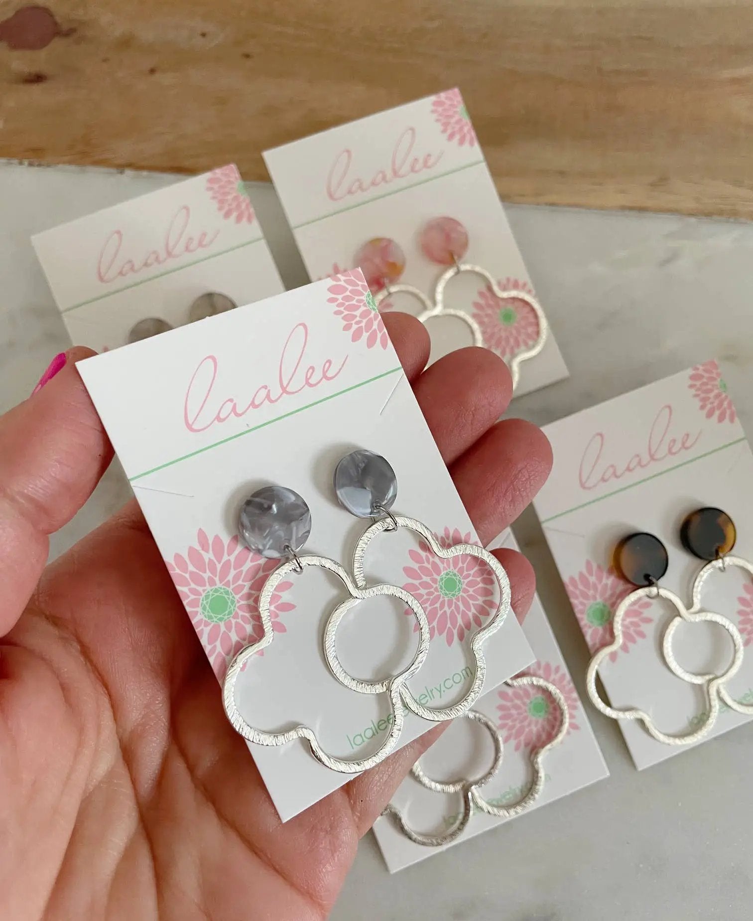 Laalee Jewelry Silver Clover Earrings, Acrylic Earrings, Summer Jewelry - Earrings