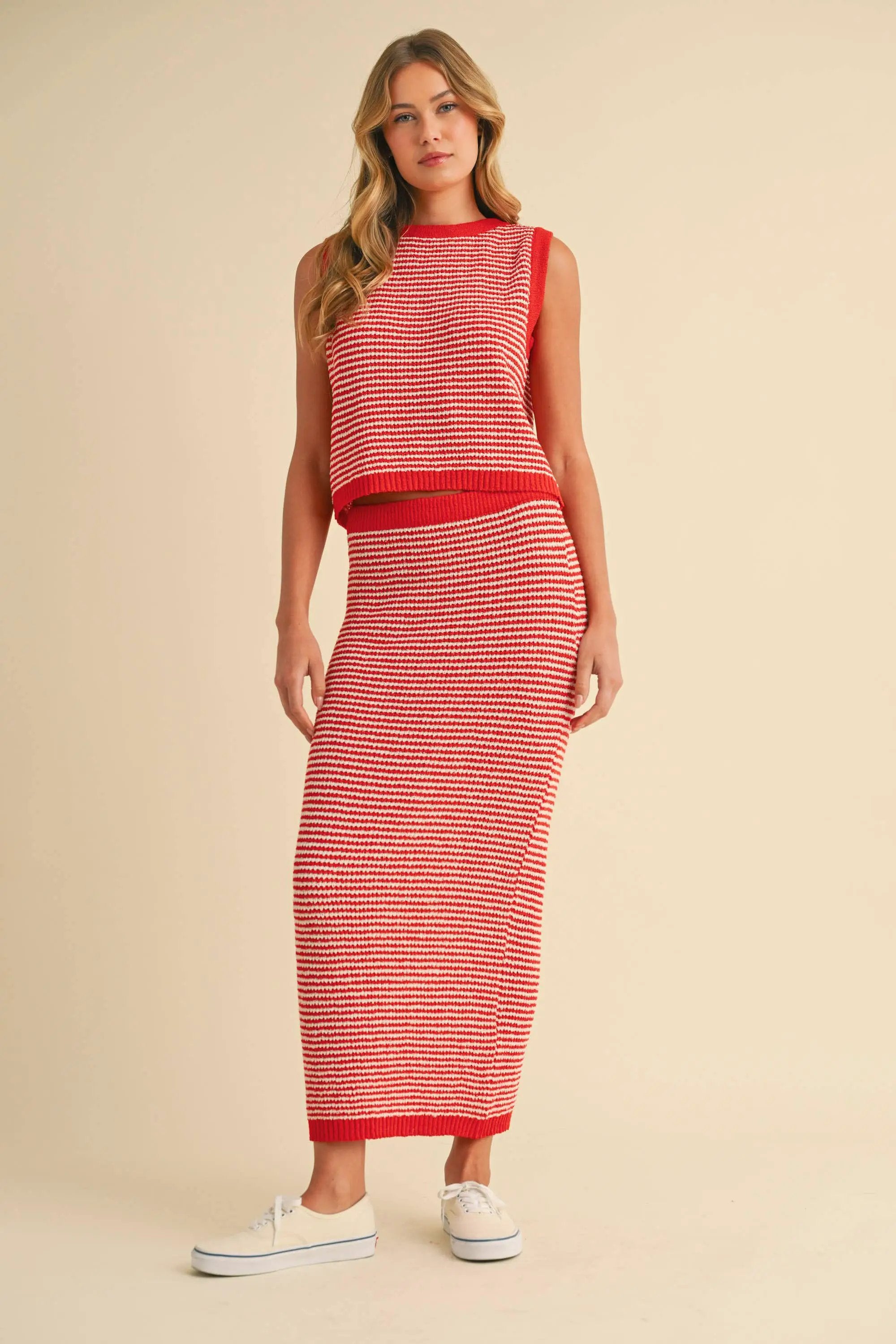 Klesis The Sunset Stripe Knit Skirt Set - Outfit Sets
