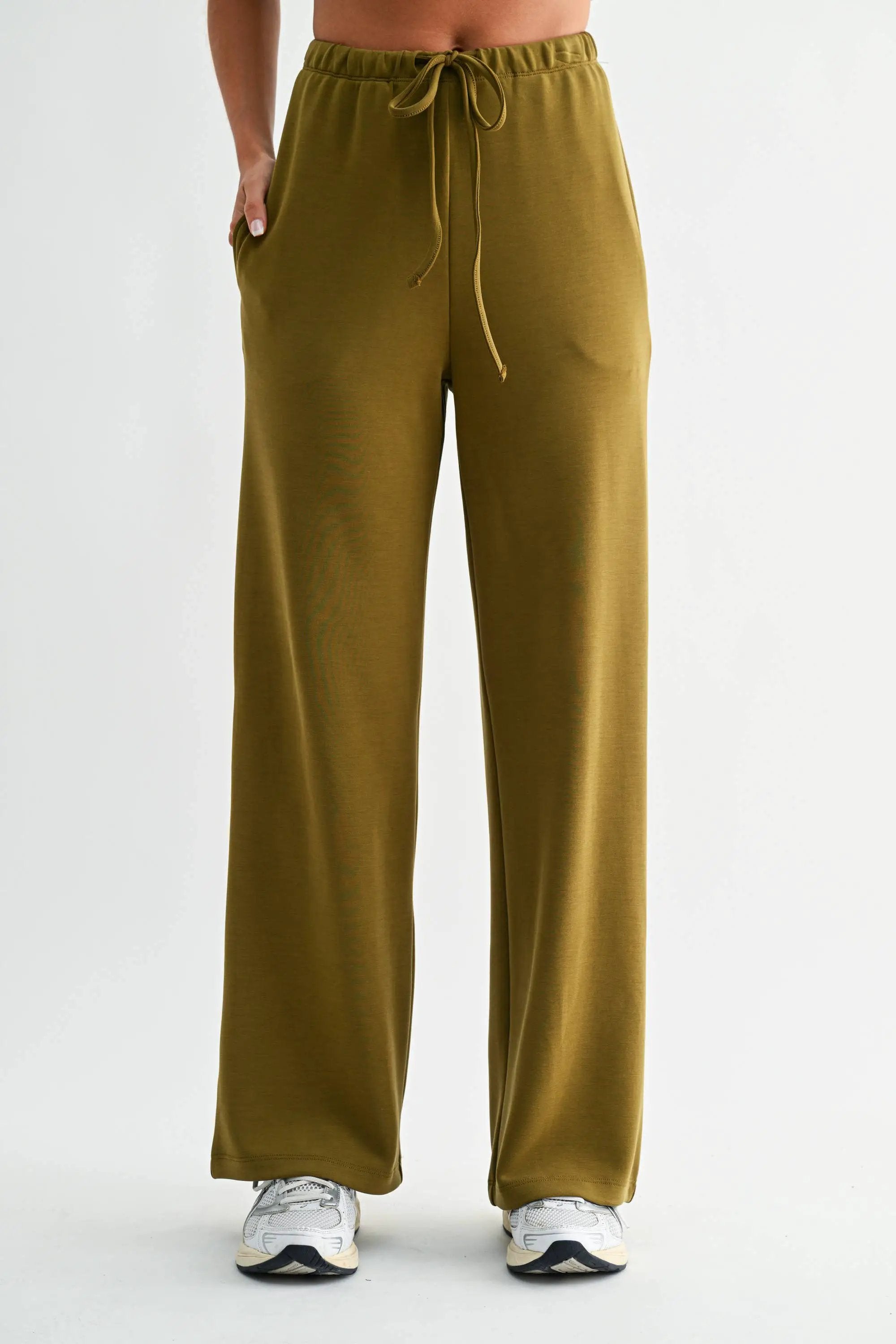Mono B Mono B - Simple Scuba Wide-Leg Pant in Camo Green - Trousers Mono B - Simple Scuba Wide-Leg Pant
