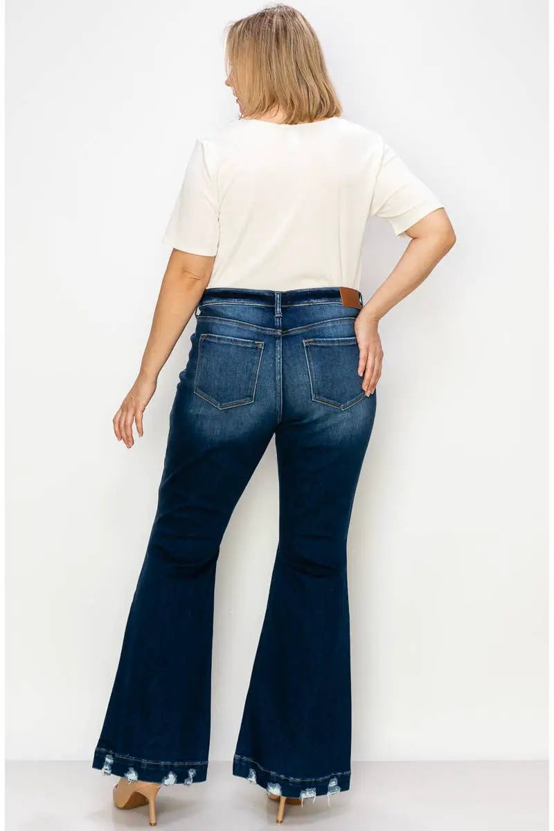 ARTEMIS VINTAGE Artemis Vintage Super Flare with Distressed Wide Hem Mid Rise Jeans PLUS - Jeans