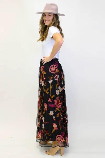 Avani Del Amour Avani Del Amour Black Frock Multicolor Embroidered Floral Maxi Skirt - Skirts