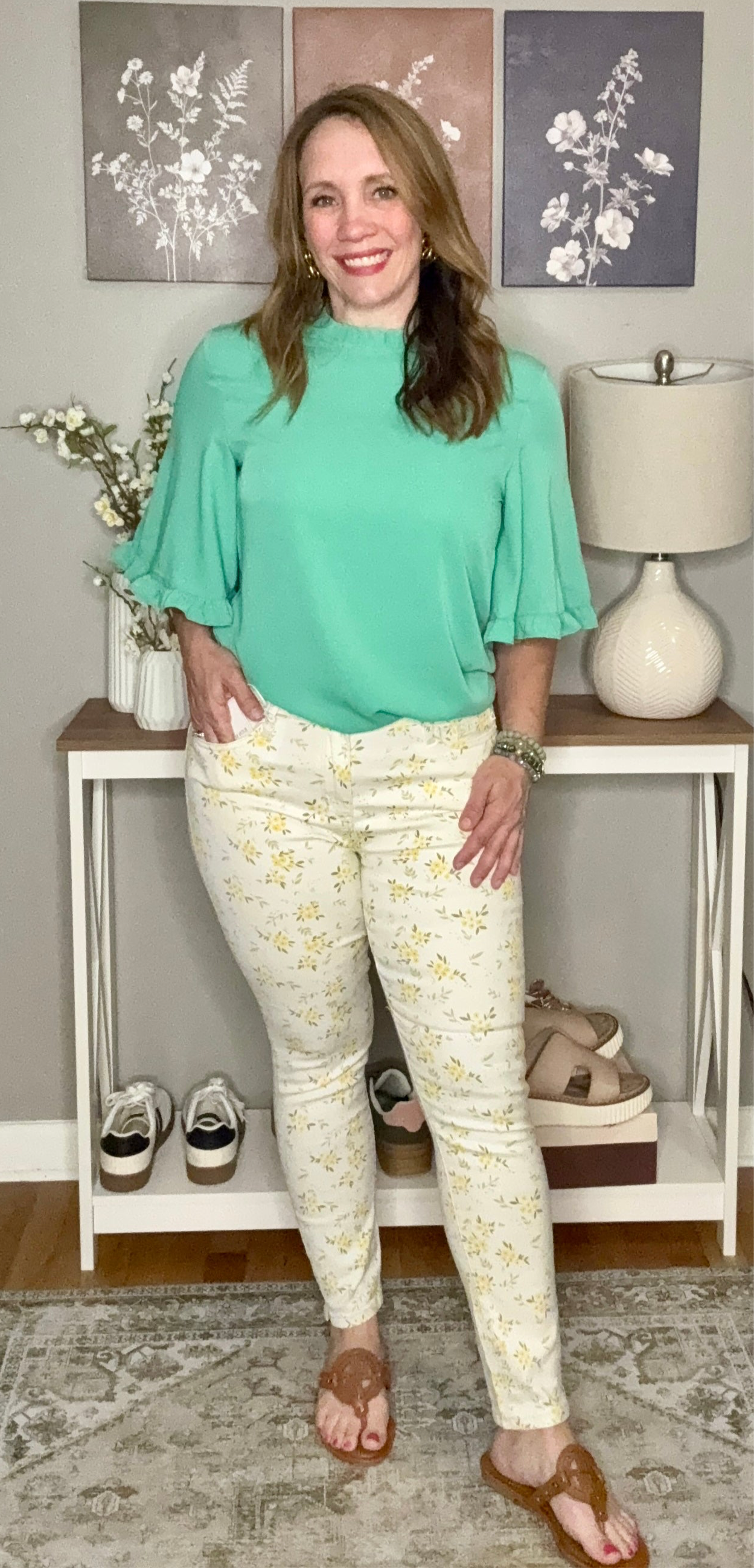 Grateful Threads Boutique Green Frilly Round Neck Wide Half Sleeve Blouse - Blouses Green Frilly blouse