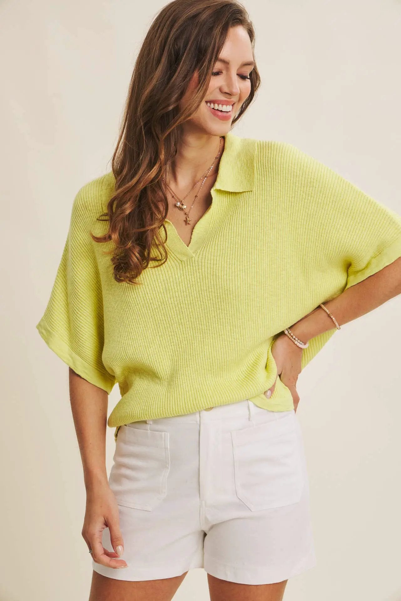 in february The Relaxed Fit Luxe Slub Knit Top – Sunny Lime - Sweaters