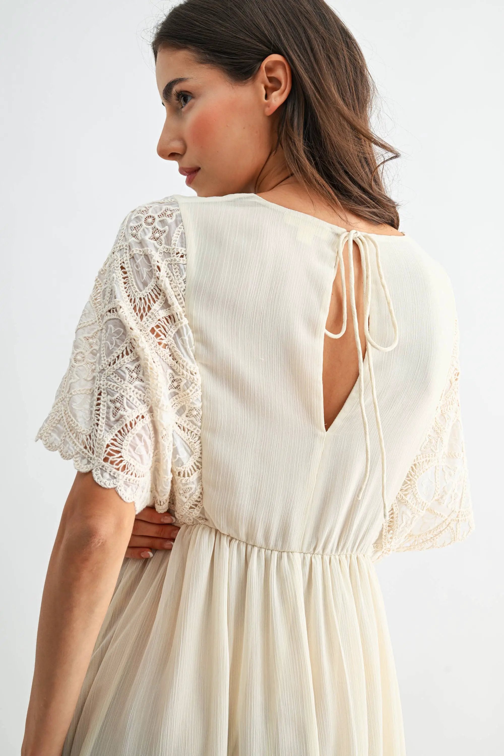 Camellia The Crochet Lace Short Sleeve Midi Dress: CREAM - Dresses
