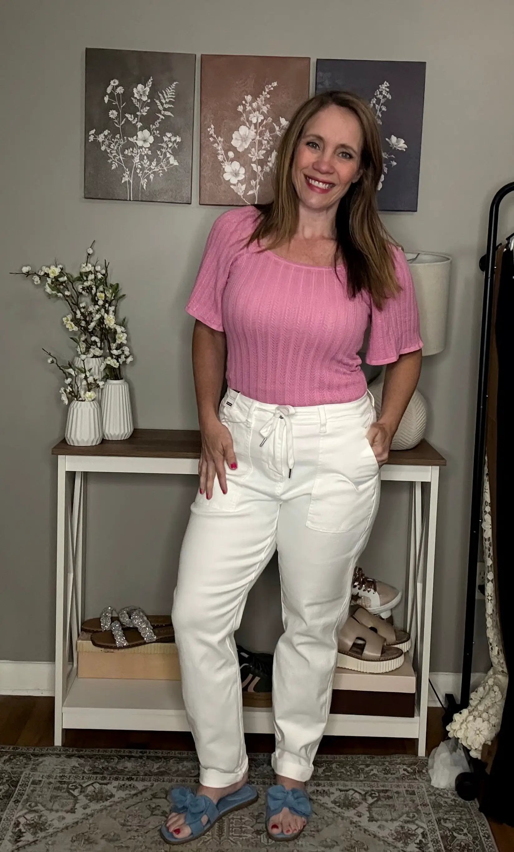 Grateful Threads Boutique Phalaenopsis Textured Square Neck Half Sleeve Knitted Top - Blouses Pink Textured Top
