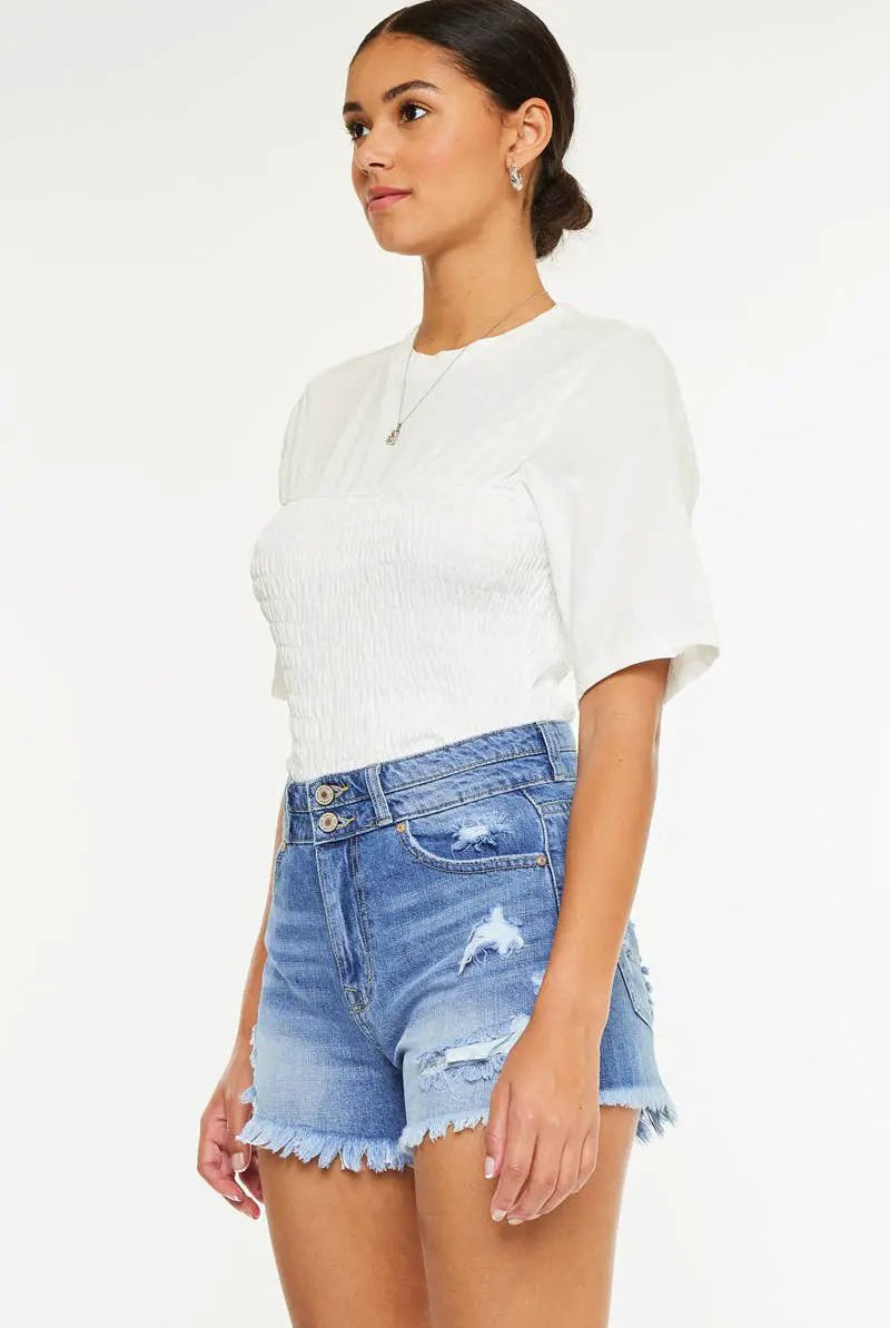 Kan Can USA KanCan OPEN PACK HIGH RISE MOM DENIM SHORTS - Shorts