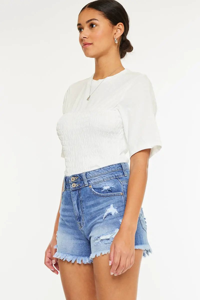 Kan Can USA KanCan OPEN PACK HIGH RISE MOM DENIM SHORTS - Shorts